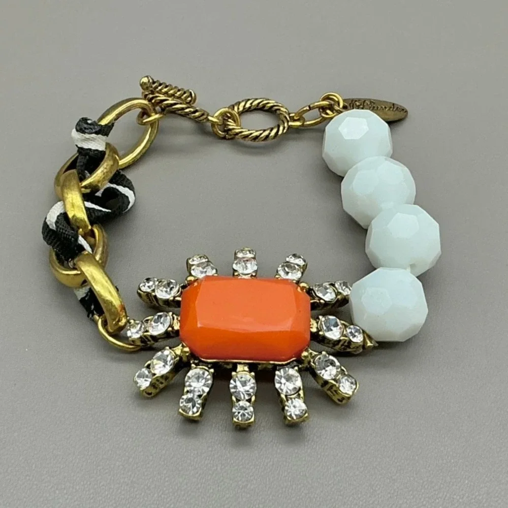 Plunder Bracelet Womens Gold Tone Orange White Black Beaded Rhinestone 8